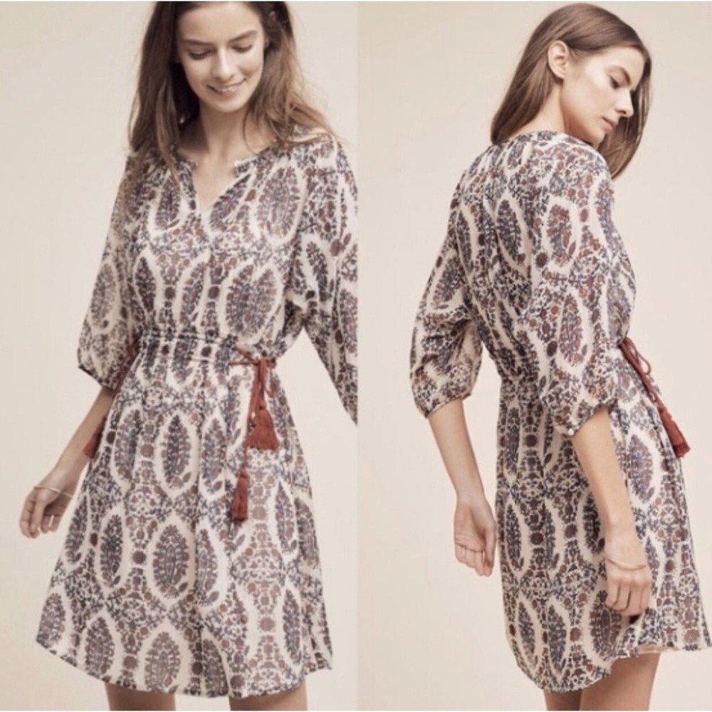 Floreat Anthropologie Dress Women's Small Zharah Peasant Boho Floral Belted - Picture 9 of 10